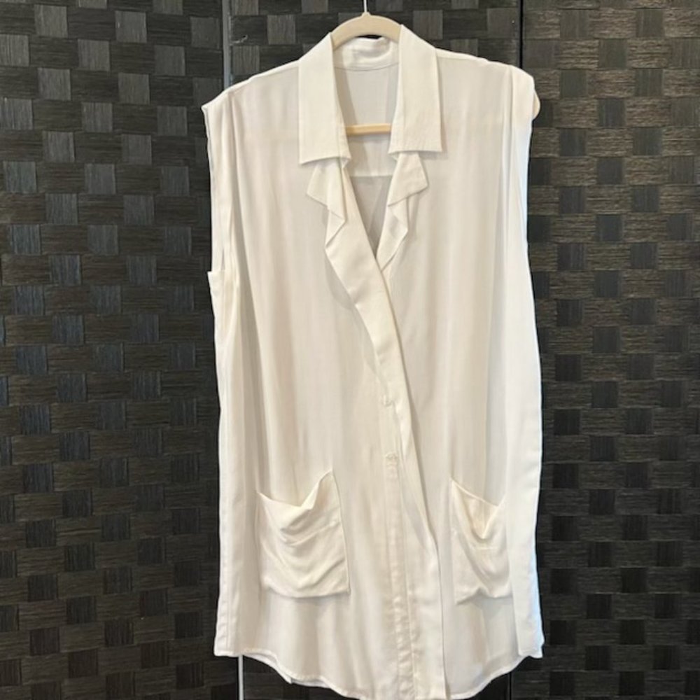 Sleeveless Tunic Button Down Shirt
